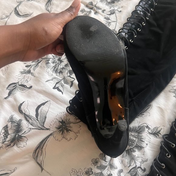 Thigh High Open Toe Stiletto Heel Lace Up Full Zipper Boots - Picture 2 of 5